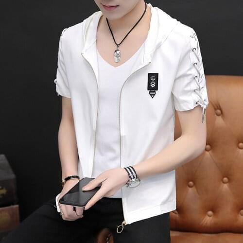 Summer Mens Short Sleeve Black White Casual Shirt Thin Outwear H15