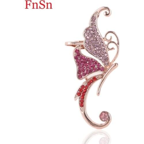 Fnsn 2017 New Arrivals Fashion Earrings Jewelry Gold Colour Crystal Clip Earring For Women Animal Zinc Alloy Clip Earrings Hot