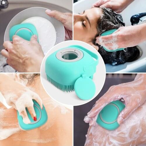 80ml Silicone Bath Body Brush Shower Scrubber with Gel Dispenser Soft Massager Shower Loofah Brush Baby Shampoo Grooming Brushes