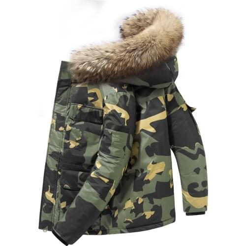 Thick Warm Military Down Jackets Men Winter Fashion Camouflage Parkas Fur Collar White Duck Down Coats Casual Windbreaker Jacket