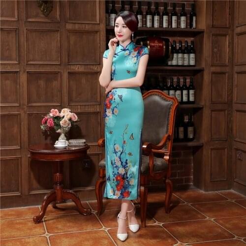 Shanghai Story chinese traditional Clothing Long Qipao chinese style Short Sleeve Long Cheongsam dress Oriental Dress