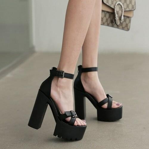 Muffin thick heeled womens shoes 2021 summer new thick sole hate sky high 14cm super high heeled walk Show Night Club sandals