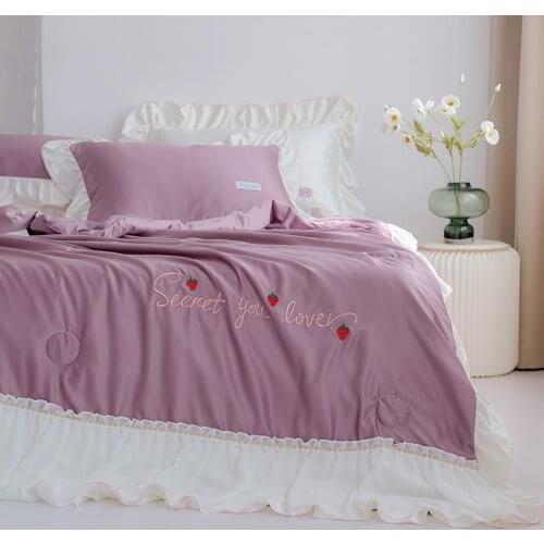 Summer Embroidery Solid Color Air Conditioner Blanket Washed Silk Queen Double Comforters Bedspread Sheet Pillowcase