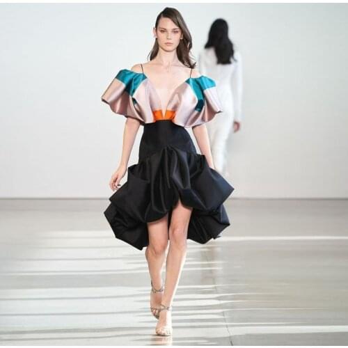 New Arrival Black High Low Mermaid Satin Skirts Women Midi Skirt Puffy Ruffles Bottom Sexy High Street Lady Skirt Zipper