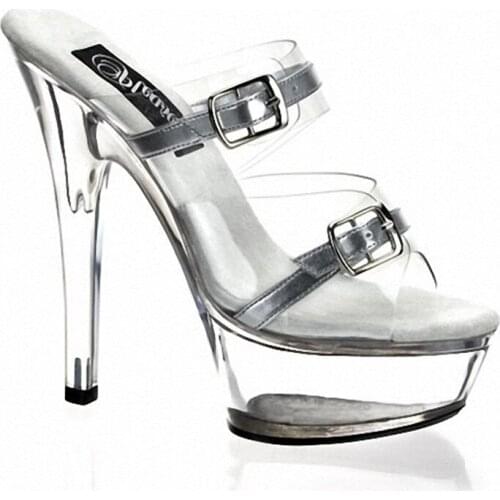 Silver Summer Strap 15CM High Heels Platform Sexy Night Club Party Slippers Women Pole Shoes