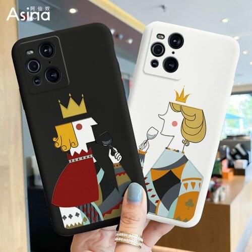 ASINA Liquid Silicone Case For Find X3 X2 Lite Neo Cartoon King Queen Couple Cover Bumper For OPPO Reno 6 5 4 3 2 Pro Funda Capa
