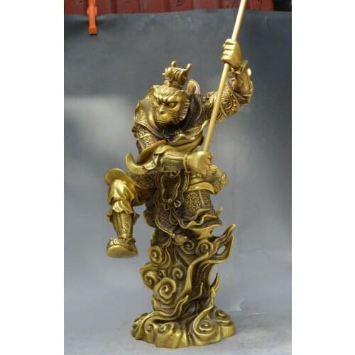Famous Chinese Pure Bronze Xiyouji Monkey King Sun Wu kong Wukong Stick Statue