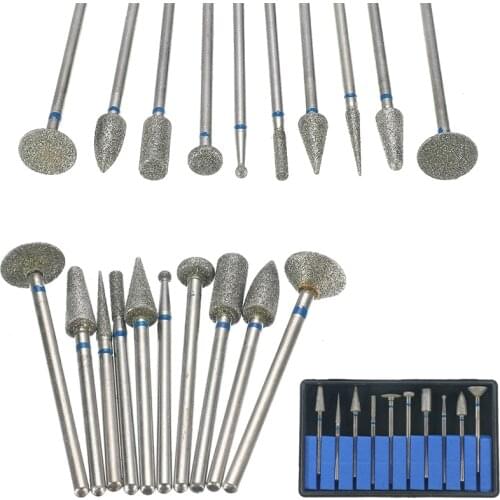 10pcs/SET Dental Sintered Diamond Point Polisher 2.35mm Shank Rotary Bur Drill Grinder Abrasive Bits Set Jewelry Lab Equipment