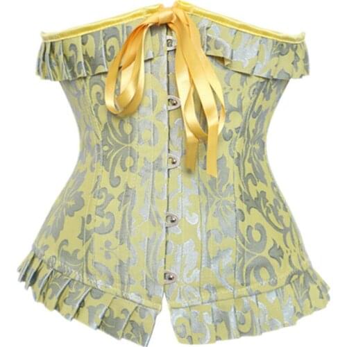 14 Spiral Steel Boned Lace up Underbust Green Floral Corset Waist Training Bustiers Gothic Corsets Burlesque Costume for Womens