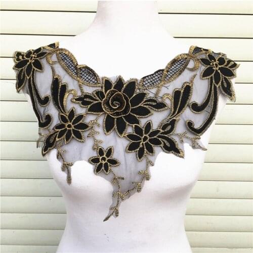 2019 New Style! 1pc Gold Mesh Collar Venise 3D Flower Floral Lace Applique Trim Decorate Lace Neckline Collar Sewing Dress Decor