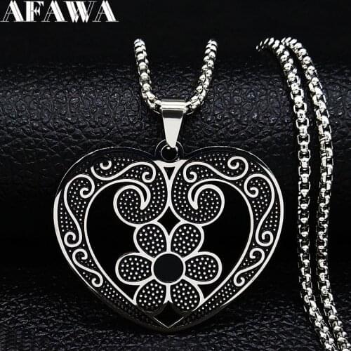 2021 Flower Heart Stainless Steel Statement Necklace for Women Black Enamel Necklaces Jewelry Christmas Gift bisuteria N3232S01
