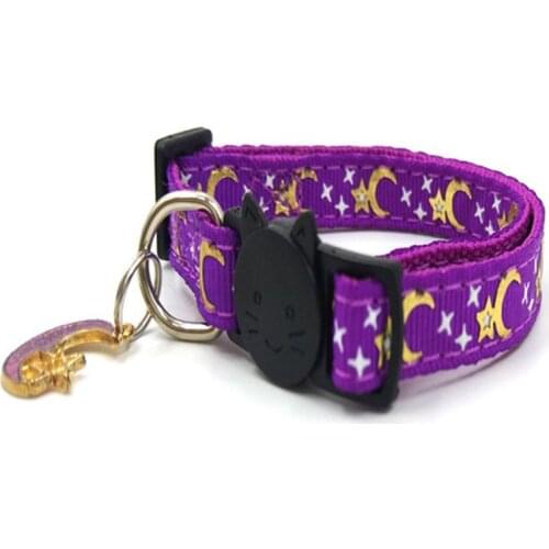 ​5 Pcs Star Moon Pattern Print Adjustable Cat Collars Breakaway with Bell Charm Pendent Collars for Kitten Cats Puppy