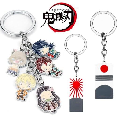 Anime Trinkets Keychain Metal Pendant Keyrings Demon Slayer Kamado Tanjirou Cartoon Keyholder