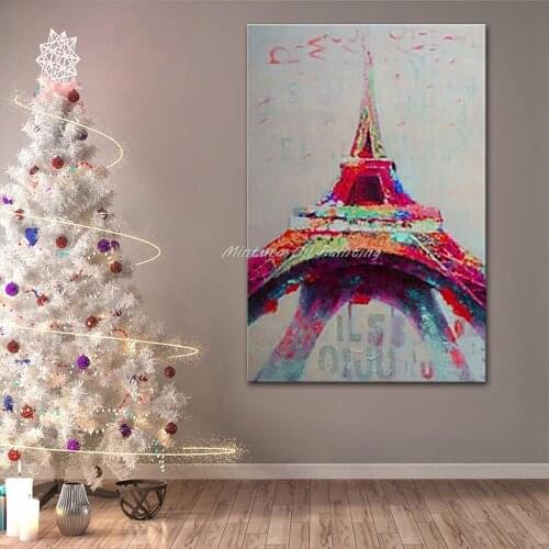 Free Shipping Hand Painted Landscape Oil Painting Canvas Eiffel Tower Abstract Modern Wall Art For Living Room Home Decoration