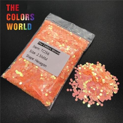TCI56 Pearlescent Iridescent Light Orange Color Hexagon Shape Nail Glitter Nail Decoration Nail Gel Makeup Manual DIY Accessorie