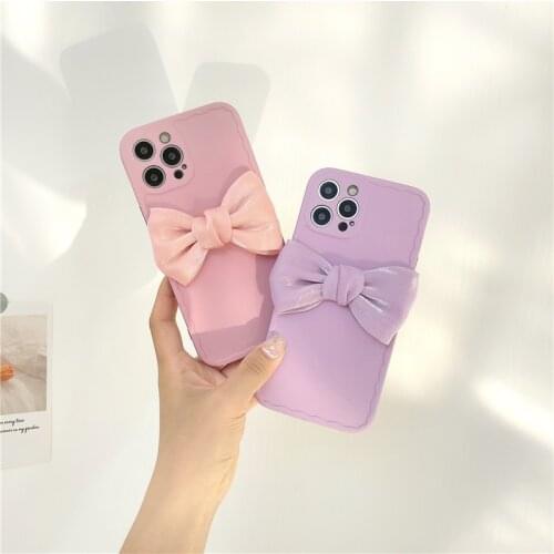 ZUIDID Cute 3D Pink Purple Bow Phone Case For iPhone 12 Pro 11 XS MAX SE2020 XR X 7 8Plus Lovely Girl Cover Soft IMD Coque Gift