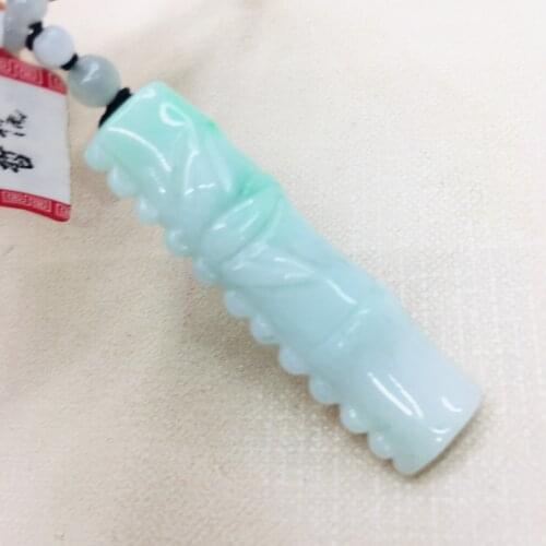 Pure natural Emerald jade hand carved two-color bamboo pendant three-color jade bead necklace men and women sweater chain