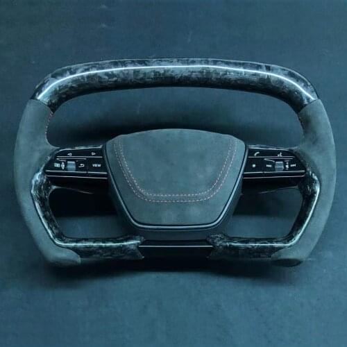 Cuatomized Gloss Carbon Fiber Sports Shape LED Steering Wheel Alcantara Leather compatible for Audi A6 A7 2015-2018