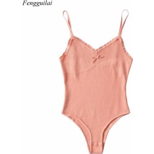 French Black Spaghetti Strap Ropa Mujer Chic Lace Bow Overalls Womens Knitted Jumpsuit Womens Tights