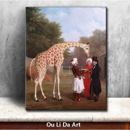 Classical court figures giraffe feed water farm oil paintings canvas printing printed on canvas wall art decoration picture