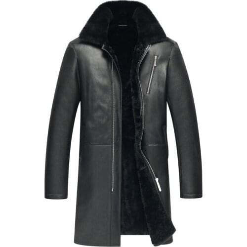 Leather Jacket Men Real Fur Coat Winter Jacket Mens Sheep Shearling Fur Coat Warm Wool Jackets Jaqueta De Couro 6052 YY510