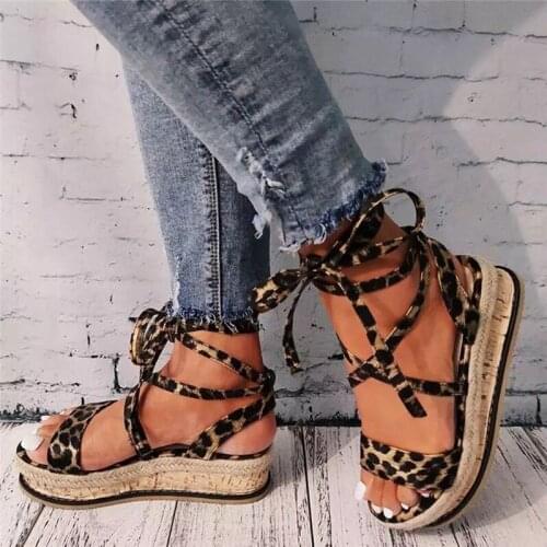 Summer Sandals Platform Thick High Heels Open Toe Women Shoes Cross Tied Shoes Sexy Snakeskin Party Female Slippers 2020 New