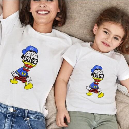 Summer Fashion Family Look Tshirt Short Sleeve Mommy And Me Family Matching Clothes Donald Print Family Outfits Tee Tops