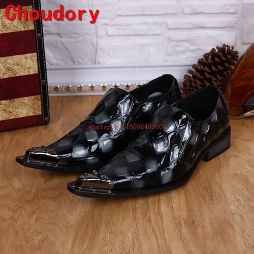 Choudory mens patent leather black shoes vintage European style spiked loafers slip on python skin shoes men luxury zapatos