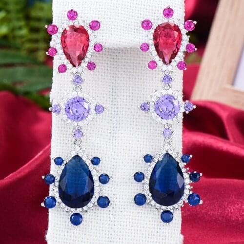 Missvikki New Fashion Trendy Blue Crystal Drop Earrings For Women Wedding Party Bridal Girl Daily Earrings Jewelry High Quality