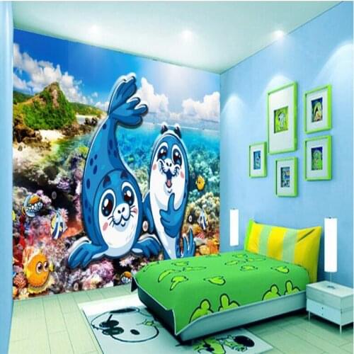 Wallpaper for Girls Room Home Decor Art Underwater World Dolphin Cartoon Cute TV Room Furniture Moving Desktop Wallpaper Study