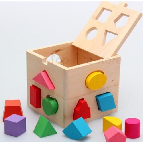 Baby Block Match Shape Learning Educational Wood Baby Toys Geometry Shape Intelligence Box Child Early Learning Cube Color Learn