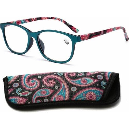 Vintage Pocket Printed HD Reading Glasses Pouch Spring Hinge Presbyopic Reading Glasses +100 150 200 250 300 350 400 For Women