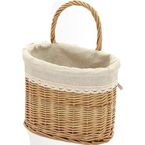 Hanging Storage Basket Handmade Weave Wicker Organizer Picnic Bread Fruit Basket, Wall Basket For Home With Handle