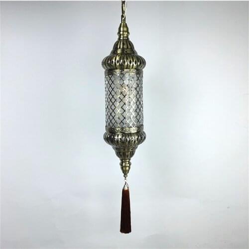 Southeast Asian Vintage Lantern Glass Pendant Lights Bedroom Living Room Kitchen Romantic Iron Lamps Bar Hotel Turkish Lights