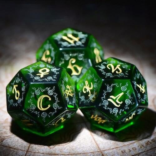 Resin Dice DND Board Game COC Running Group TRPG Cthulhu Polyhedron Green Brown Sub Suit 7-piece Set