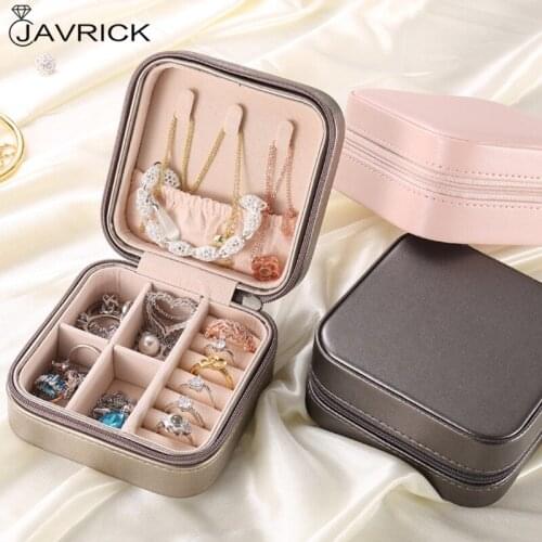 Protable Travel Leather Jewelry Box Organizer Display Earrings Ring Necklace Jewellery Zipper Storage Case Women Girls Gifts