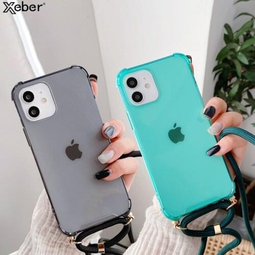Strap Cord Chain Tape Necklace Lanyard Phone Case For iPhone 12 Mini 11 Pro X XR XS Max 7 8 Plus Soft Clear Colorful Back Cover