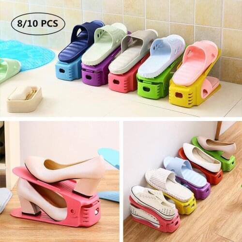 Storage Shoe Rack Stand Shelf 10PCS Colorful Durable Plastic Shoe Organizer Double-Wide Shoe Storage Rack Adjustable Shoe Hanger