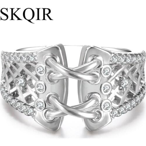 Luxurious Belt Buckle Crystal Ring Silver Color Hollow Ring for Beloved Women Christmas Gift Jewelry For Women Anniversary