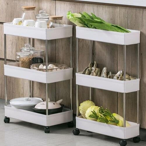Kitchen Storage Rack Fridge Side Vertical Shelf 4 Layers Removable With Wheels Bathroom Organizer Shelf Ga p Holder w/ 6 hooks