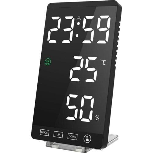 LED Display Thermometer Hygrometer Mirror Clock Electronic Weather 24/12H Time Display Touch Control Automatic Dimming Bracket