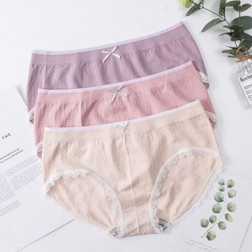 Panties Women Fashion New Solid Color Stitching Color Lace Briefs Japanese Bow Briefs Female Underwear