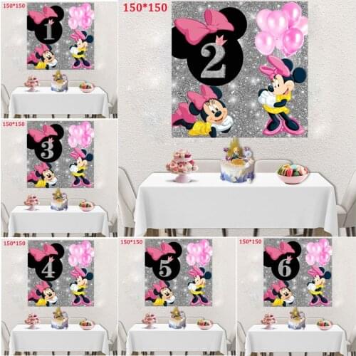 Cartoon Vinyl Custom Minnie Mouse Party Background Wall Cloth Shootings Backdrops for Kid Baby Birthday Party Photo Studio