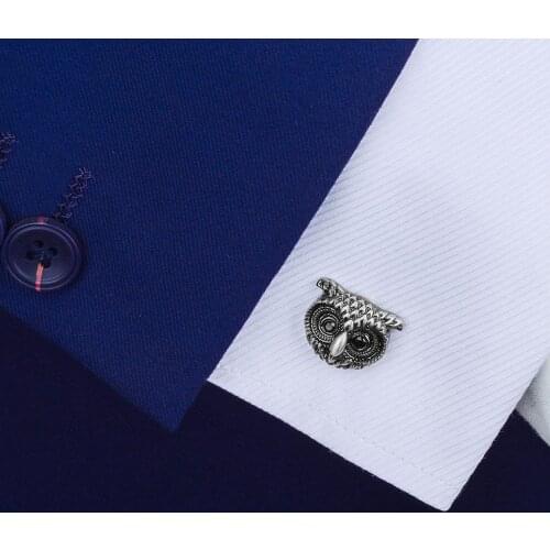 SAVOYSHI Animal Ancient Silver color Owl Cufflinks with Black Crystal Eyes for Mens Novelty Shirt Accessories Free carving name