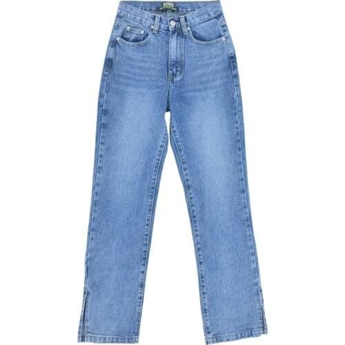 2021 Spring Autumn 100% Cotton loose straight-leg jeans for women NEW retro fashion flare denim pants draped mopping jeans K879