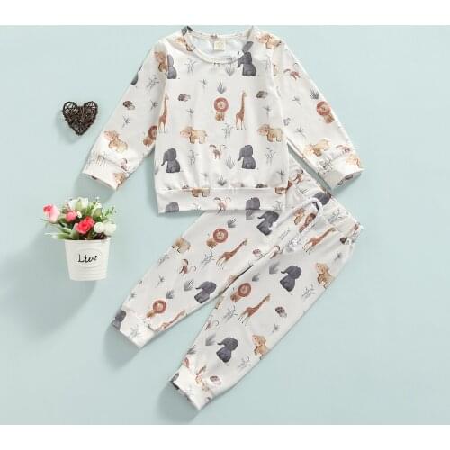 0-6Y Autumn Infant Kids Boys Girls Clothes Sets Cartoon Animal Printed Long Sleeve Sweatshirt Tops Pants