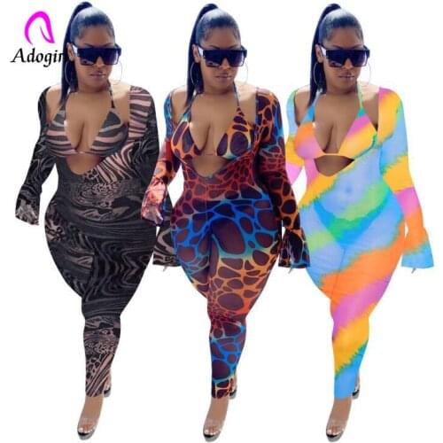 See Through Women Rompers Leopard Long Sleeve Mesh Skinny Jumpsuit with Bra Sexy Deep V Neck Night Club Party One Piece Outfits