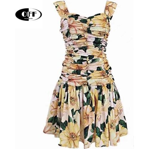 Designer Runway sexy mini dresses for women 2021 camellia floral bodycon summer fashion holiday Spaghetti strap ruffles dress ZA