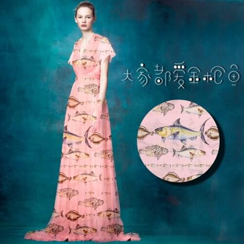 100% Pure Print Silk Chiffon Fabric 8mm Width 53"-135cm Soft Natural Silk Chiffon Fabric For Woman Dress Shirt Pink Tuna 053