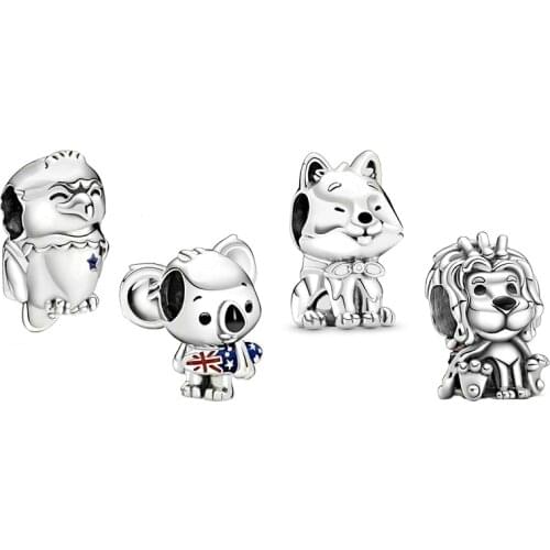 2020 New S925 Places Wawy Union Jack Lion American Bald Eagle Surfing Koala Charm DIY Original High Quality 1:1 Simple Jewelry